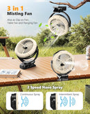 Ausic 3-in-1 Portable Clip on Fan with Misting & LED Lights & Hook, 100ML Baby Stroller Fan, 5200mAh Rechargeable Battery Operated & 360° Rotation & 3 Speeds for Table Outdoor Travel Camp Golf Cart by TinyTreasures Baby Boutique