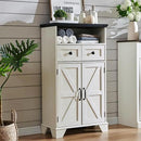 Bathroom Floor Cabinet, Farmhouse Storage Cabinet, 24" Wide Cabinet with Drawer, Adjustable Shelf, Barn Doors, Cabinets for Bathroom, Kitchen, Living Room, Off White by CozyNest Decor
