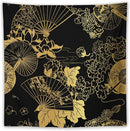 HZOHNAGO Japanese Tapestry Gold Flowers Umbrella Fan Pattern Printed Wall Tapestry Painting Wall Hanging for Bedroom Living Room Dorm 60" W x 60" H by CozyNest Decor