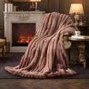 Amélie Home Faux Fur Throw Blanket for Couch, Ultra Cozy Fuzzy Fluffy Fur Luxurious Soft Striped Plush Gift Blankets for Family Sofa Chair Bed Living Room Bedroom, 55"x70", Ionic Fox Brown by CozyNest Decor
