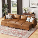 118.5" Luxury Modular Sleeper Sofa Bed with Storage Seat, 8 Seat Sectional Couch Deep Seat with Reversible Chaises & Removable Cover - Brown Faux Leather by CozyNest Decor