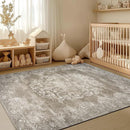 jinchan Vintage Floral 4x6 Area Rugs - Machine Washable Distressed Design Soft Ultra-Thin Low-Pile Non-Slip Carpet for Entryway Kitchen Bedroom Nursery Living Room Dining Room (4x6ft,Brown) by TinyTreasures Baby Boutique