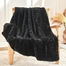 BEDELITE Faux Fur Throw Blanket for Couch, Soft and Cozy 3D Ribbed Fluffy Blanket, Thick Warm Plush Fuzzy Faux Rabbit Fur Blanket for Women Gift (Black, 50"x 60") by CozyNest Decor