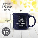 DISCOUNT PROMOS Custom Ceramic Campfire Coffee Mugs 13 oz. Set of 10, Personalized Bulk Pack - Perfect for Tea, Espresso, Cappuccino, Hot Cocoa - Blue by TinyTreasures Baby Boutique