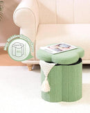 B FSOBEIIALEO Storage Ottoman Cube, Flowers Shaped Ottomans with Storage Foot Stool Footrest, Boucle Ottoman Seat for Dorm Room, Faux Teddy Fur, Green 15"x15"x15" by CozyNest Decor