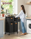 VASAGLE Laundry Sorter, Laundry Hamper with Wheels, 39.6 Gal. (150 L) Portable Rolling Cart Baskets with Shelf, 4 Removable Liners and 6 Labels, Ink Black and Chestnut Brown URLS100B01 by CozyNest Decor