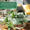 montresor 2 Pack 8 inch Plant Pots, PP Plastic Self Watering Plant Pot with Drainage and Tray for Indoor Outdoor Plants, Water Level Window & Reservoir Flower Pots Decorative Planter (Green) by CozyNest Decor