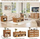 LEYAOYAO Boho Rattan Coffee Table Sets 3 Pieces, Nightstand with Charging Station and Coffee Table with Hidden Storage Compartment, Brown Living Room Table Set, Wood Furniture Sets for Home Office by CozyNest Decor