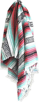Del Mex Classic Mexican Blanket, Large Authentic Woven Falsa Throw (70"x50"), Artisan Southwest Décor for Beach, Yoga, Outdoors (Pink/Mint) by CozyNest Decor