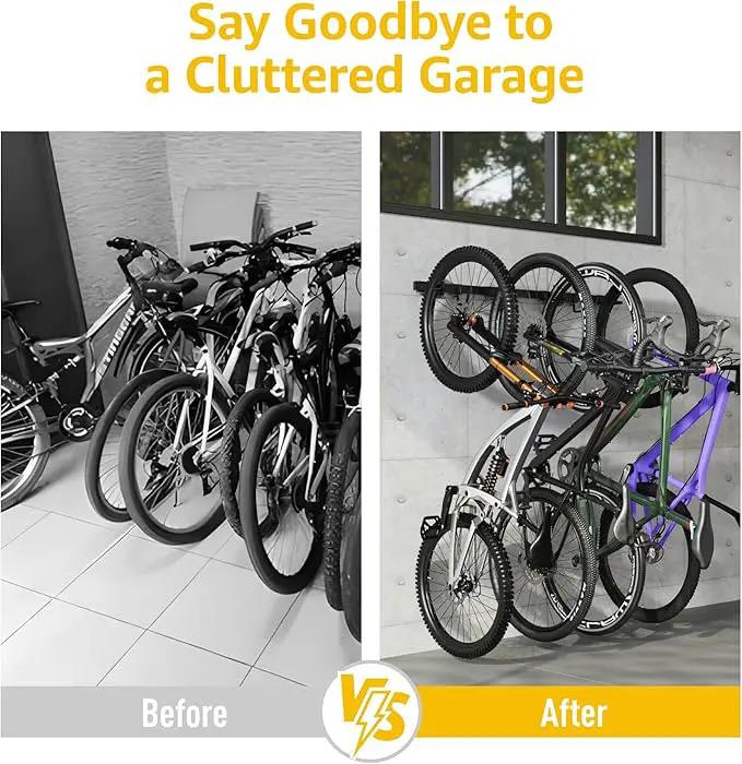 monTEK Enhanced Bike Storage Rack, Adjustable 4-Bike and 2-Helmet Hangers for Indoor Bike Storage, Customizable for Various Bike Sizes, Heavy-Duty Steel Bike Wall Mount, Max Load 265lbs, 48-in, photo 9 of 9