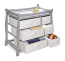 Badger Basket Sleigh Style Baby Changing Table - Diaper Station with 6 Removable Storage Baskets, Safety Rails, Pad, and Belt - Nursery Organizer - Cool Gray by TinyTreasures Baby Boutique
