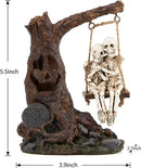 Halloween Skull Statue with Spooky LED Light for Holiday Decorations, Halloween Decor with Romantic Skeleton Couple on Swing Tombstone Tree, Grinning Skull Decor Props Haunted Collectible Gift by CozyNest Decor