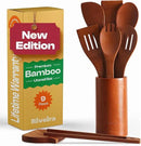 Riveira Premium Brown Bamboo Wooden Spoons for Cooking Set of 9 – Premium Brown Bamboo Wooden Cooking Utensils, Wooden Spatula, Wooden Spoon - Premium Quality Wooden Utensil Set for Non-Toxic Cooking by CozyNest Decor