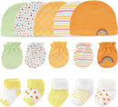 Newborn Baby Boy Girl Caps Mittens Socks Set Cotton Baby Essentials Accessories (Hats+Gloves+Socks) by TinyTreasures Baby Boutique