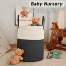 Large Woven Laundry Basket Hamper,80L Cotton Rope Storage Bin for Blankets,Toys and Clothes,Decorative Tall Nursery Hamper for Living Room,Baby Nursery,Bathroom and Bedroom,White and Black by CozyNest Decor