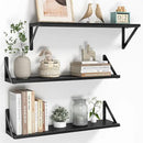 Heimlove Floating Shelves for Wall, 24 Inch Long Wood Floating Shelves Set of 3, Wall Mounted Hanging Shelf for Bathroom Bedroom Kitchen, Black by CozyNest Decor