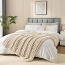 Esterra Chunky Knit Blanket Throw, 100% Handmade Chenille Throw Blanket 40"x50", Soft Thick Yarn Cable Knit Crochet Throw Blanket Rope Knot Throw for Couch Bed Sofa, Apricot White by CozyNest Decor
