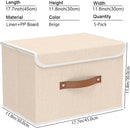 Yawinhe Collapsible Storage Boxes, Linen Fabric Baskets, Bin with lid and Leather Handle, Washable, for Home, Closet, Beige, 17.7''Lx11.8''Wx11.8''H, 5-Pack, USNK024BEX-5 by TinyTreasures Baby Boutique