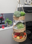 Generic HANFRUBASK - Hanging Fruit Basket Set of 3, Woven Water Hyacinth, Round, Beige, Rustic, Kitchen Storage & Organization by CozyNest Decor