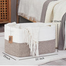 COMFY-HOMI Large Laundry for Organizing|Rectangle Cotton Rope Storage with Handles|Blanket for Living Room|Woven Laundry for Towels, Toys, Clothes-22x15x12”-White/Brown by TinyTreasures Baby Boutique