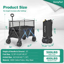 SUNNYFEEL Heavy Duty Collapsible Outdoor Utility Wagon Cart 500LB Capacity Adjustable Handlebar,Foldable Beach Wheels Stable Durable Oxford Fabric for Shopping Garden Camping (Black, Tall Version) by GreenHaven Gardens