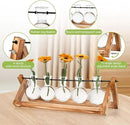 Retro Wood Stand Plant Terrarium with 5 Air Planter Bulb Glass Vases, Perfect for Home, Office, or Wedding Decor. Great Desktop Propagation Station and Plant Lover Gift for Women (5 Bulb Vase) by GreenHaven Gardens