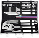 ROMANTICIST 25pcs Extra Thick BBQ Grill Accessories, Fathers Day Grilling Gifts Set for Men Dad, Heavy Duty Grill Tools Utensils Kit with Spatula, Tongs in Aluminum Case for Birthday Silver by GreenHaven Gardens