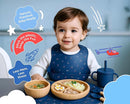 Bamboo Baby Feeding Set for Infants & Toddlers - Baby Essentials, Non-Toxic, Sustainable, Bamboo Suction Plate & Bowl, Bib, Sippy Cup w/Lid & Straw, Perfect Baby Shower Gifts (Midnight Blue) by TinyTreasures Baby Boutique