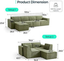 LINSY HOME Modular Sectional Sofa, 134" Boneless Couch L Shaped 4-Seat Sofa with Movable Ottoman, Corduroy Sectional Cloud Couches for Living Room, No Assembly Required, Green by CozyNest Decor