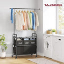 Tajsoon Laundry Sorter Cart with Hanging Rack, Laundry Sorter 3 Section, Laundry Hamper with Heavy Duty Rolling Lockable Wheels, Black by CozyNest Decor