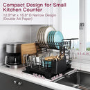 BOOSINY 2 Tier Black Large Stainless Steel Dish Drainers Drying Rack for Kitchen Counter with Drainboard, Rust Proof Metal, Space Saving, Modern Aesthetic, Compact Plates Strainers with Extra Mat by CozyNest Decor