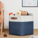 DULLEMELO Foldable Storage Cubes 12 x 12 Organizer Bins,Canvas Storage Bins Empty Gift Baskets for Organizing with SturdyLeather Handles, Closet Baskets for Nursery Storage(4 Pack - 12" White&Blue) by TinyTreasures Baby Boutique