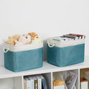 Bidtakay Foldable Storage Bins Set of 2 Tall Cloth Baskets 16" X 11.8" X 11.8" Decorative Organizers for Linen Closet (White & Teal) by TinyTreasures Baby Boutique