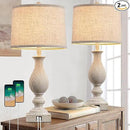 28'' Tall Farmhouse Table Lamps for Living Room, Bedroom Lamps Set of 2 with USB C+A Charging Ports, Rustic Farmhouse Nightstand Lamps for Bedside, Traditional Side Table Lamp with Fabric Shade by CozyNest Decor