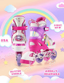 SULIFEEL Rainbow Unicorn Inline Skates for Girls Boys 4 Size Adjustable Light up Wheels Skates for Kids Beginner by TinyTreasures Baby Boutique