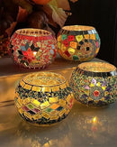 SHMILMH Glass Candle Holder Set of 4, Diwali Gift Votive Candle Holders Handmade Mosaic Glass Tealight Holders Diwali Christmas Table Decorations for Home by CozyNest Decor