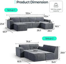 LINSY HOME Modular Sectional Sofa, 134" Boneless Couch U Shaped 4-Seat Sofa with 2 Movable Ottomans, Corduroy Sectional Cloud Couches for Living Room, No Assembly Required, Bluish Grey by CozyNest Decor