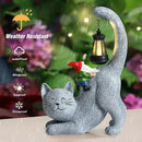 Cat Statue Garden Decor with Funny Gnome Figurine & Solar Lantern, Motherday Gifts for Mom,Birthday Gift for Women,Cat Statues for Garden,Patio,Yard Decoration, Gray, SR-C-003 by GreenHaven Gardens