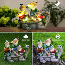 Upgraded Size Solar Garden Outdoor Statues Three Gnomes having party on turtle with 7 LED Solar Figurine for Lawn,Patio,Balcony,Yard Decor Unique Housewarming Gift, for grandfather, Father,Grandma,Wen by CozyNest Decor