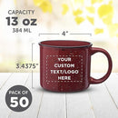 DISCOUNT PROMOS Custom Ceramic Campfire Coffee Mugs 13 oz. Set of 50, Personalized Bulk Pack - Perfect for Tea, Espresso, Cappuccino, Hot Cocoa - Maroon by TinyTreasures Baby Boutique