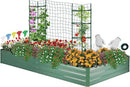 ONCEMORE Galvanized Raised Garden Bed for Vegetables Flowers Herbs, Metal Raised Garden Bed Kit with 2 PCS Tomato Cage, Gloves, Trellis Netting, Plant Labels, Plant Ties, Green 8×4×1FT by GreenHaven Gardens