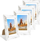 4x6 Picture Frame Set of 4, 4 x 6 Wood Photo Frames with Mat for 3.5x5, Rustic Natural Wooden Frame with Real Glass Cover for Wall and Tabletop Display,Distressed White by CozyNest Decor