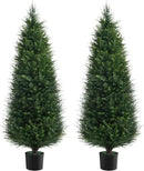 Two 4ft Artificial Plants Topairy Faux Cedar Trees for Outdoor Planters, 48IN Tall Fake Pine Bushes UV Resistant Large Potted Shrubs for Front Porch Décor by GreenHaven Gardens