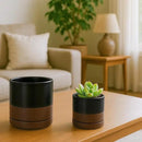 D'vine Dev 3.5 Inch & 4.7 Inch Ceramic Planter Pots for Plants with Drainage Hole and Saucer, X-Small Plant Pots Set, Black/Speckled Tan, 94-G-XS-7 by GreenHaven Gardens
