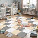 qqpp EVA Rubber 18 Tiles Interlocking Puzzle Foam Floor Mats - Baby Play Mat for Playing | Exercise Mat for Home Workout. White, Beige, Gray. QC-AJLb18N by TinyTreasures Baby Boutique