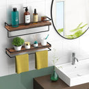 Meangood Floating Shelves Wall Mounted Set of 2, Wall Shelf with Towel Bar Rustic Wood Wall Storage Shelves for Bedroom,Living Room,Bathroom, Kitchen Rustic Brown by CozyNest Decor