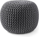 Casafield Round Pouf Ottoman, Dark Gray - 20" Diameter x 14.5" High Cotton Knit Foot Stool - Boho Floor Pouffe for Living Room, Bedroom, Home Office by CozyNest Decor