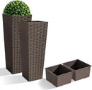JUMMICO Set of 2 Resin Rattan Tall Planters for Outdoor Plants, Large Tapered Planters with Drainage Holes&Inner Trays, Flower Pots for Garden, Patio, Porch, Backyard (Brown, 24'') by CozyNest Decor