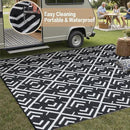 Outdoor Rug Mats, Large Waterproof Outdoor Area Rug, Reversible Portable Outdoor Plastic Straw Carpet for RV Deck Camping Front Door Indoor Outside Porch Picnic (5x8ft Geometric Black&White) by GreenHaven Gardens