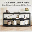 LVB Black Entryway Table, Modern Extra Long Sofa Console Table, Metal Wood Narrow Hallway Table with Storage Shelves, Industrial Skinny Foyer Couch Tables for Living Room Bedroom, Black Oak, 70 Inch by CozyNest Decor